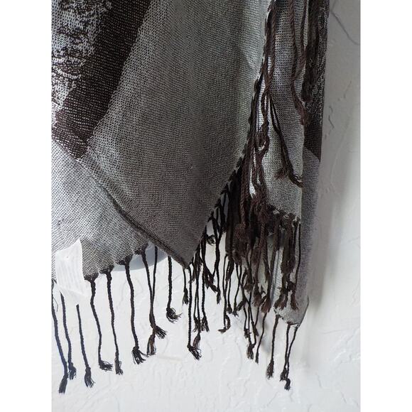 Time and Tru Brown Cream Paisley Wrap Scarf with Tassels 75x27" Soft Rayon Blend - Picture 5 of 8